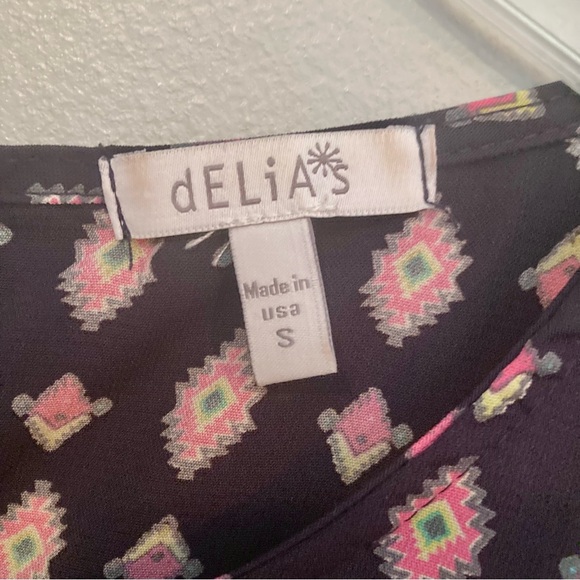 4/$10 - dELiA*s Geometric Print Sleeveless Fit-and-Flare Dress - Navy & Pink - Picture 4 of 8